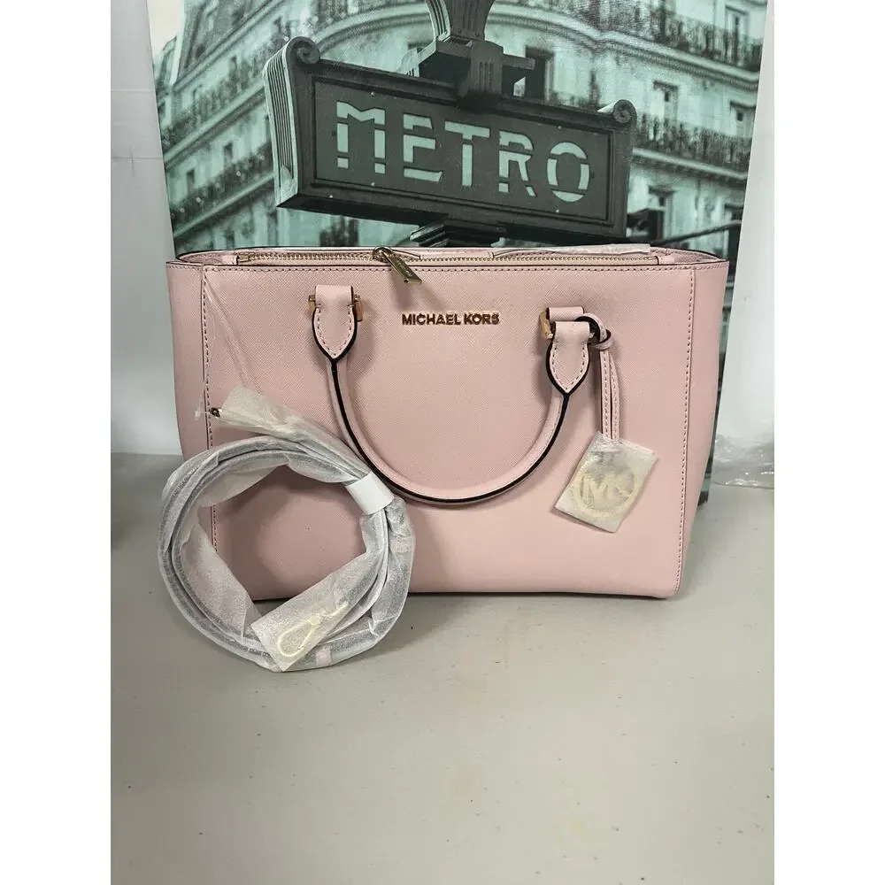 Michael Kors Kellen Pink Saffiano Satchel Crossbody Bag 35H7GSOT2L